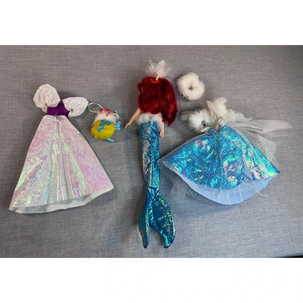 Vintage Disney The Little Mermaid Ariel Doll Holiday Winter Outfits Flounder Lot